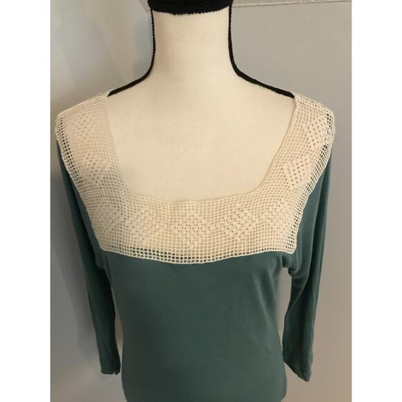 Anthropologie Tiny Green and Cream Crotchet Long-Sleeve Top - Size Extra Small - Picture 3 of 13